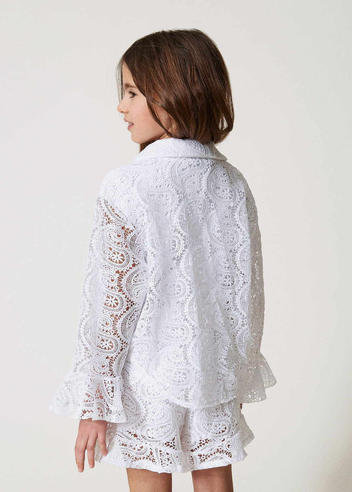 Twinset Kids Camicia Bianca in Pizzo Macrame per Bambine