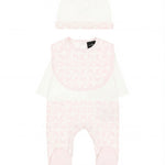 John Richmond Kit Tutina con Cappellino e Bavetta Rosa per Neonati