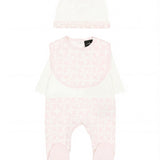John Richmond Kit Tutina con Cappellino e Bavetta Rosa per Neonati