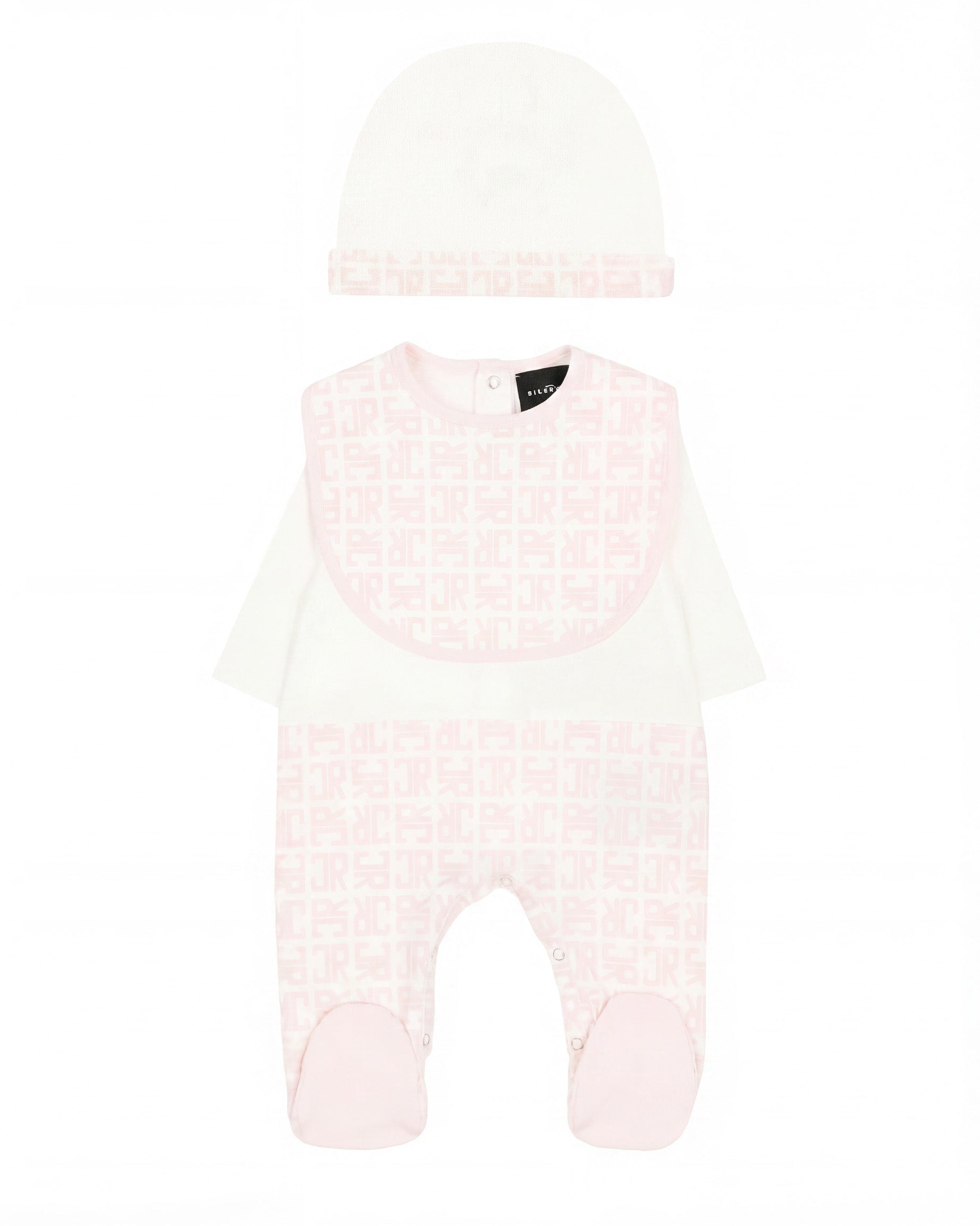 John Richmond Kit Tutina con Cappellino e Bavetta Rosa per Neonati