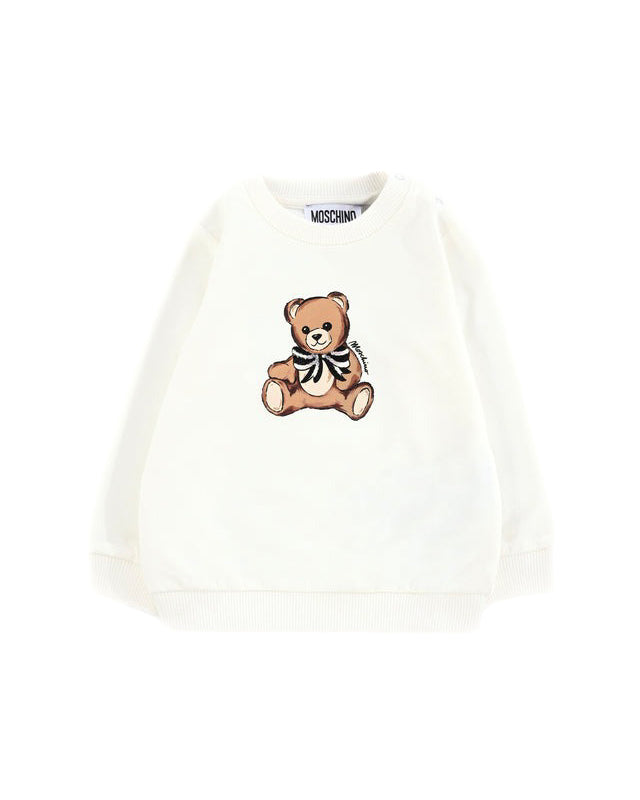 Moschino Kids Felpa Panna Girocollo con Teddy per neonate