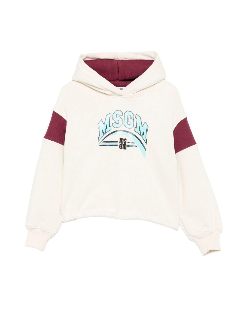 MSGM Kids Felpa con Cappuccio Crema Crop con Logo per Bambine