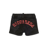 Dsquared2 Kids Bermuda in Denim Nero con Maxi Stampa Logo Retro per Neonati