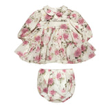 Blumarine Kids Abito Fantasia Rosa con Logo Strass per Neonate