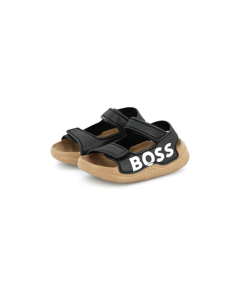 Boss Kids Sandali Neri con Logo per Neonati