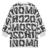 Moschino Kids Abito Girocollo Bianco/Nero con Maxi Stampa per Bambine