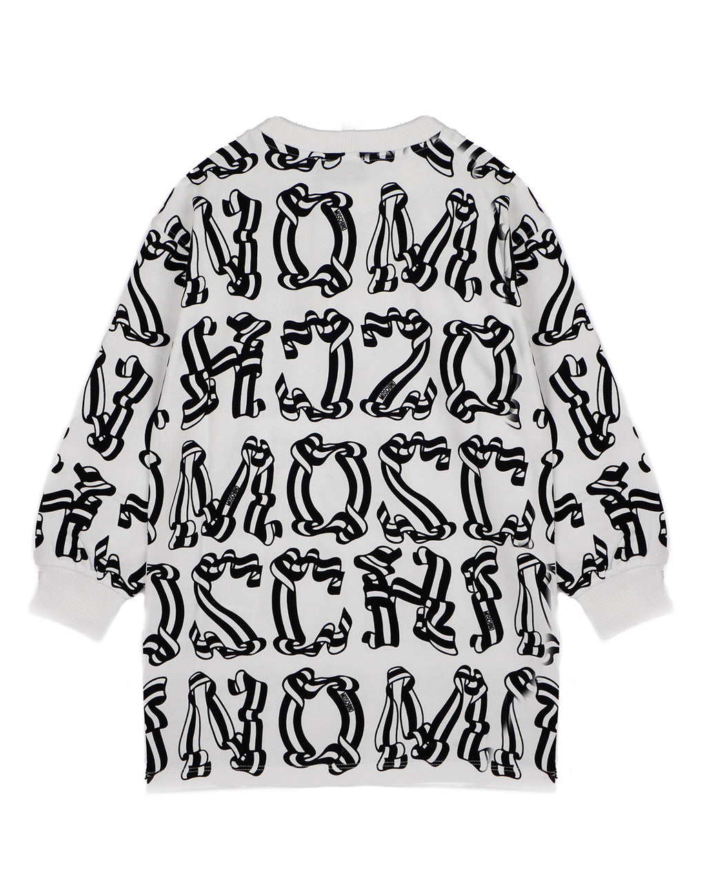 Moschino Kids Abito Girocollo Bianco/Nero con Maxi Stampa per Bambine