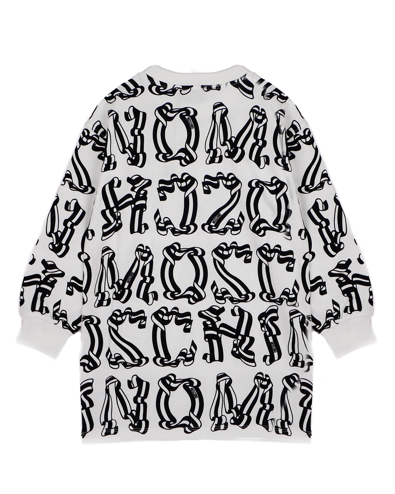 Moschino Kids Abito Girocollo Bianco/Nero con Maxi Stampa per Bambine
