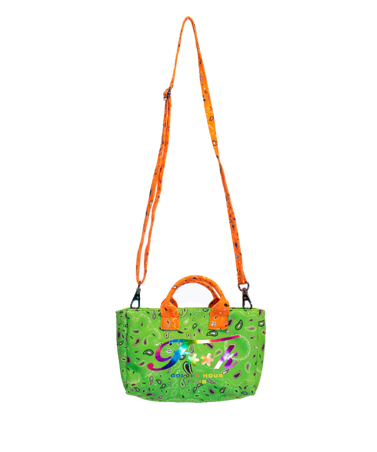 F**K Kids Mini Borsa Mare Fantasia Bandana Verde e Arancio con Logo Multicolor per Bambine