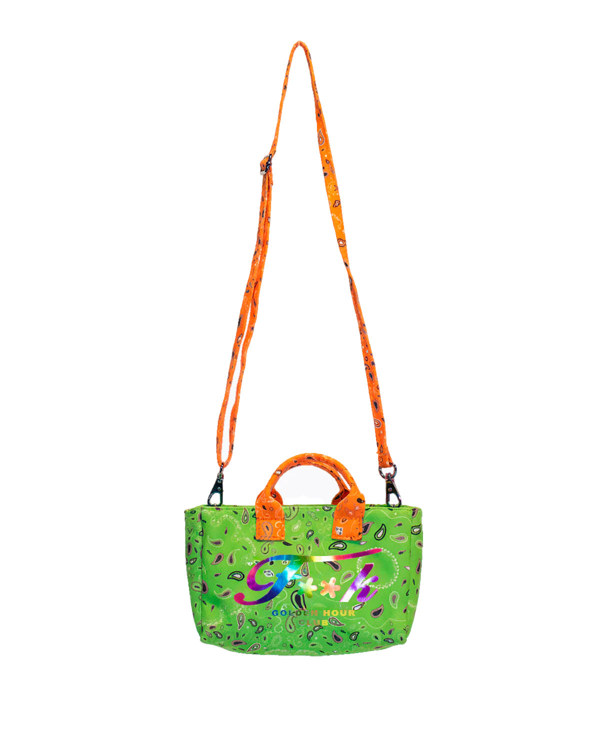 F**K Kids Mini Borsa Mare Fantasia Bandana Verde e Arancio con Logo Multicolor per Bambine