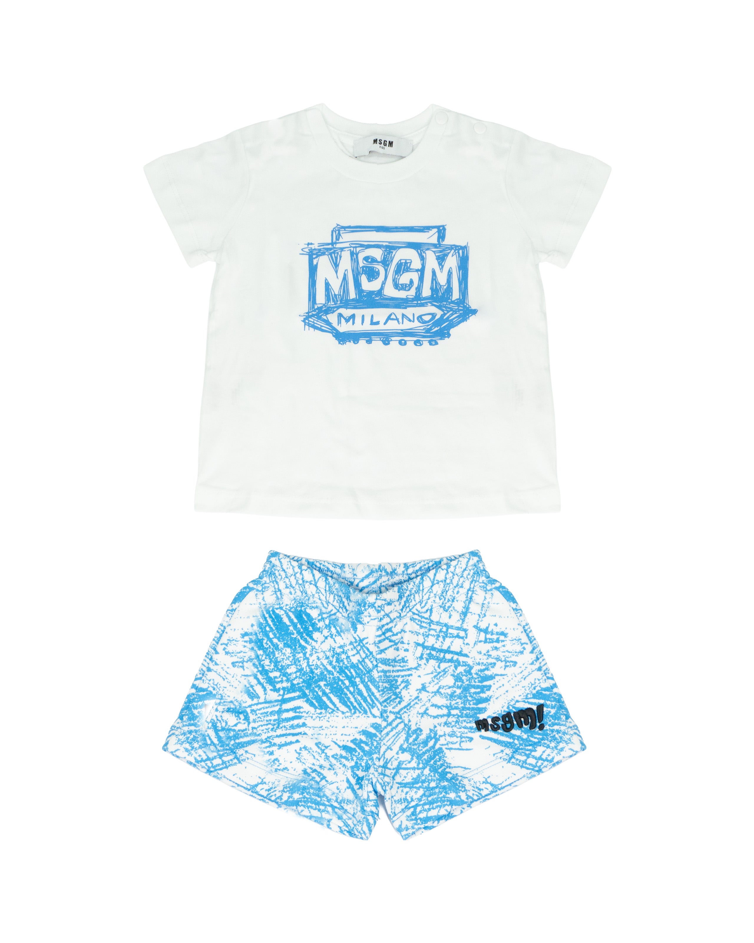 Msgm Kids Completo 2pz Bianco/Azzurro a Fantasia per Neonati