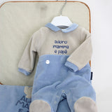 Minibanda Tutina Beige/Celeste con Ricamo per Neonati