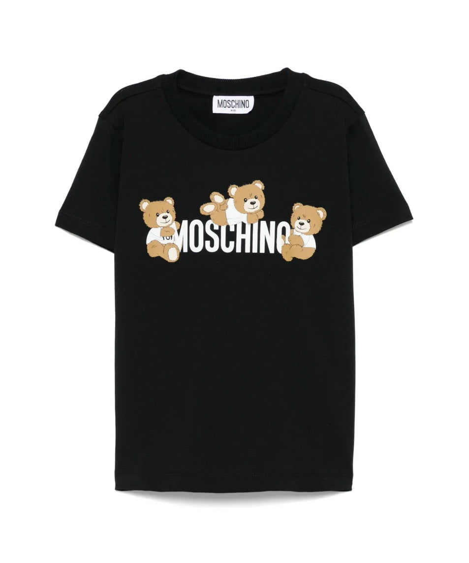 Moschino Kids T-Shirt Nera con Stampa Teddy per Bambini