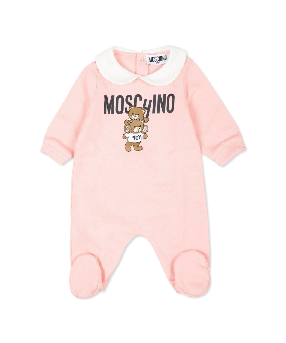 Moschino Kids Tutina Rosa con Stampa Logo Teddy Bear per Neonate