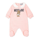 Moschino Kids Tutina Rosa con Stampa Logo Teddy Bear per Neonate
