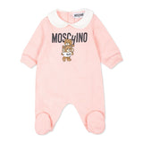 Moschino Kids Tutina Rosa con Stampa Logo Teddy Bear per Neonate