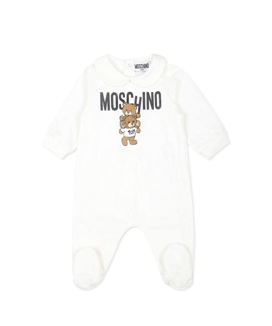 Moschino Kids Tutina Panna con Stampa Logo Teddy Bear per Neonati