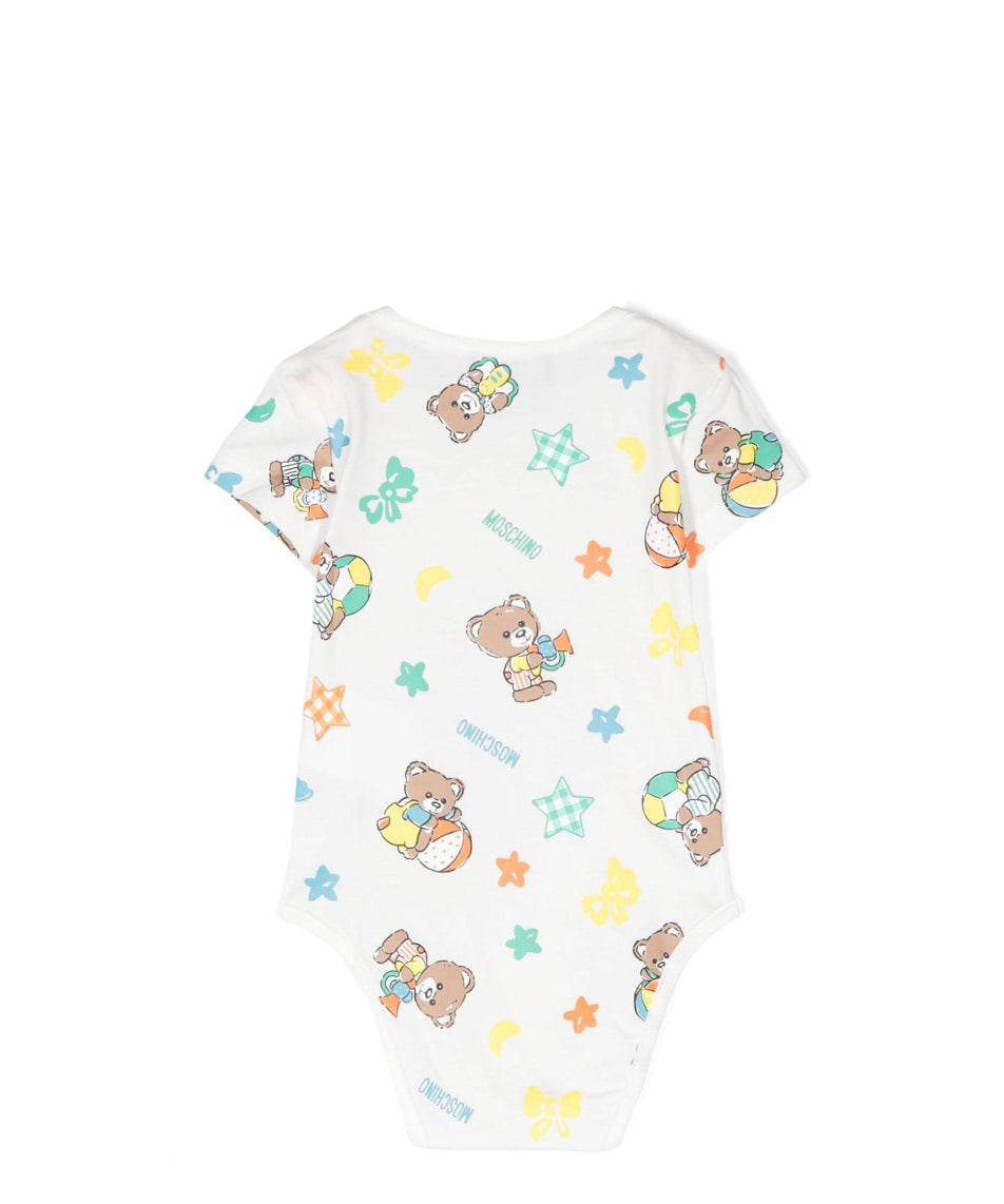 Moschino Kids Body Bianco con Stampa Teddy Bear per Neonati (retro)