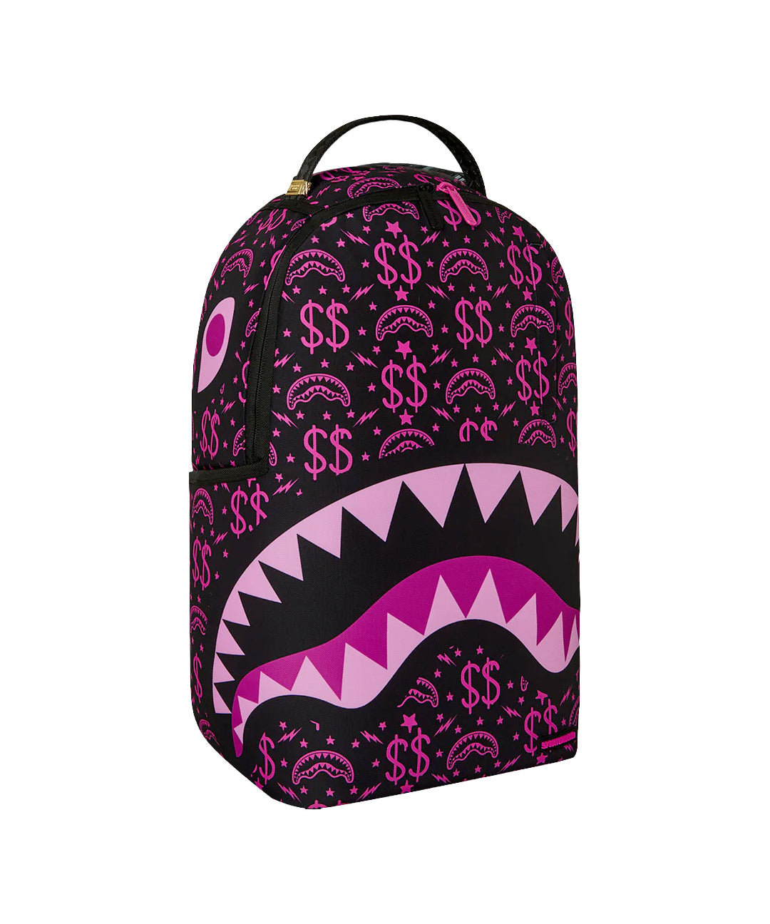 Sprayground Kids Think On It Zaino Nero con Stampa Shark Mouth e Dollari Rosa