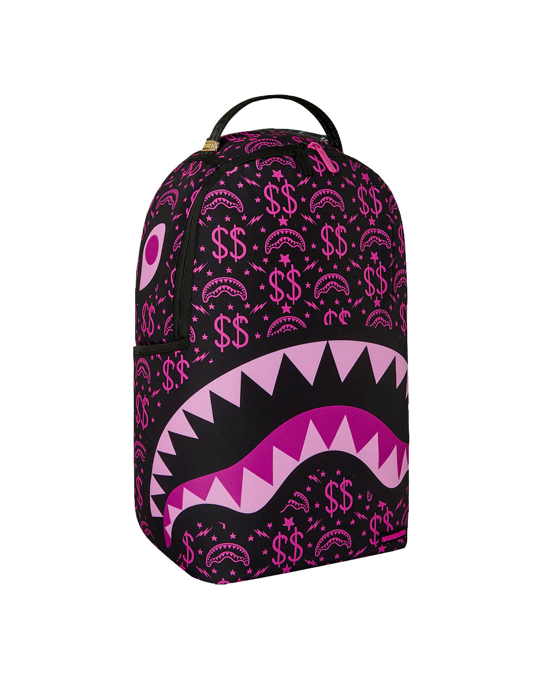 Sprayground Kids Think On It Zaino Nero con Stampa Shark Mouth e Dollari Rosa