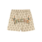 Philipp Plein Kids Short Beige con Stampa Logo All-Over per Bambine