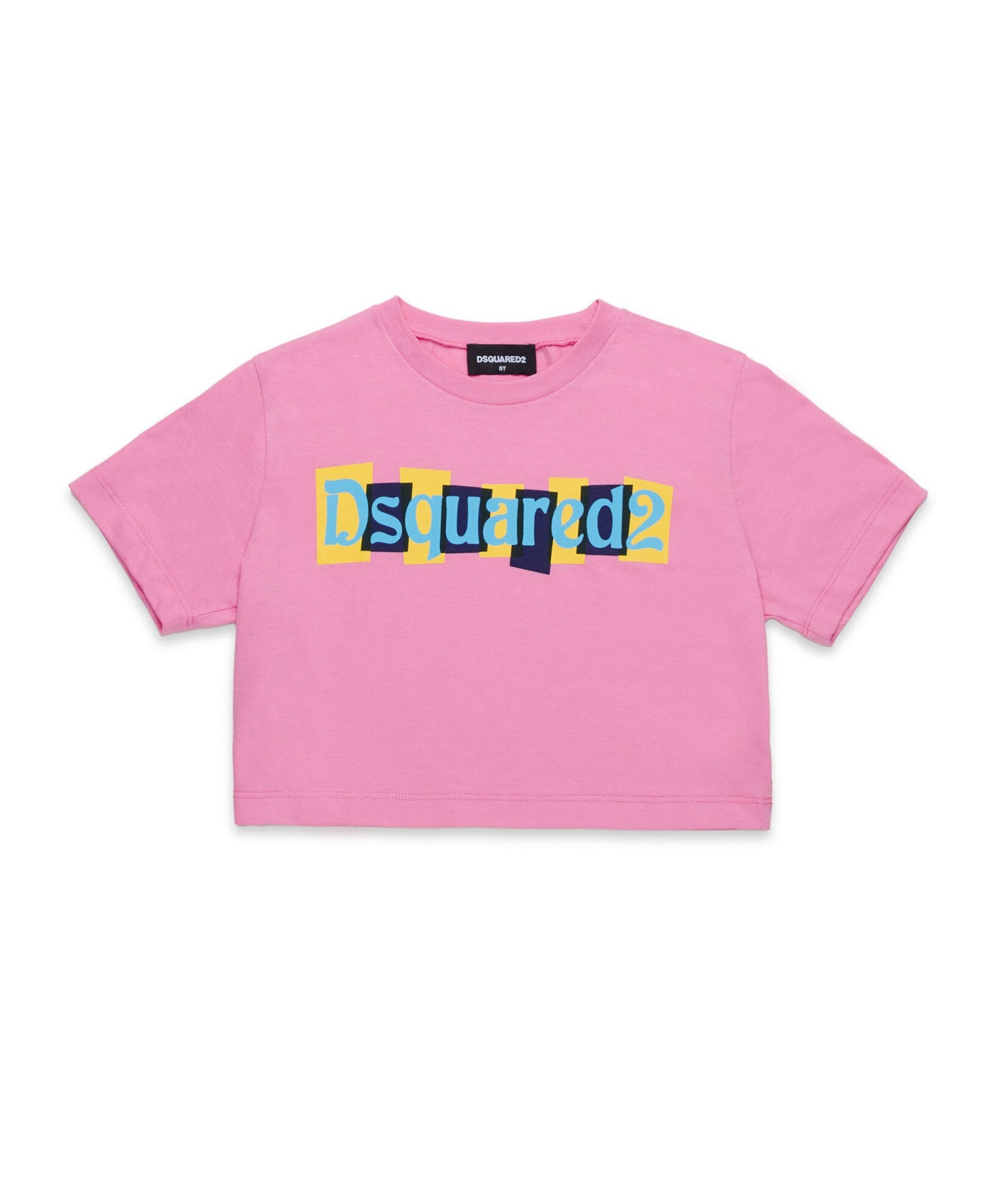 Dsquared2 Kids T-shirt Crop Fucsia con Logo Boxed per Bambine