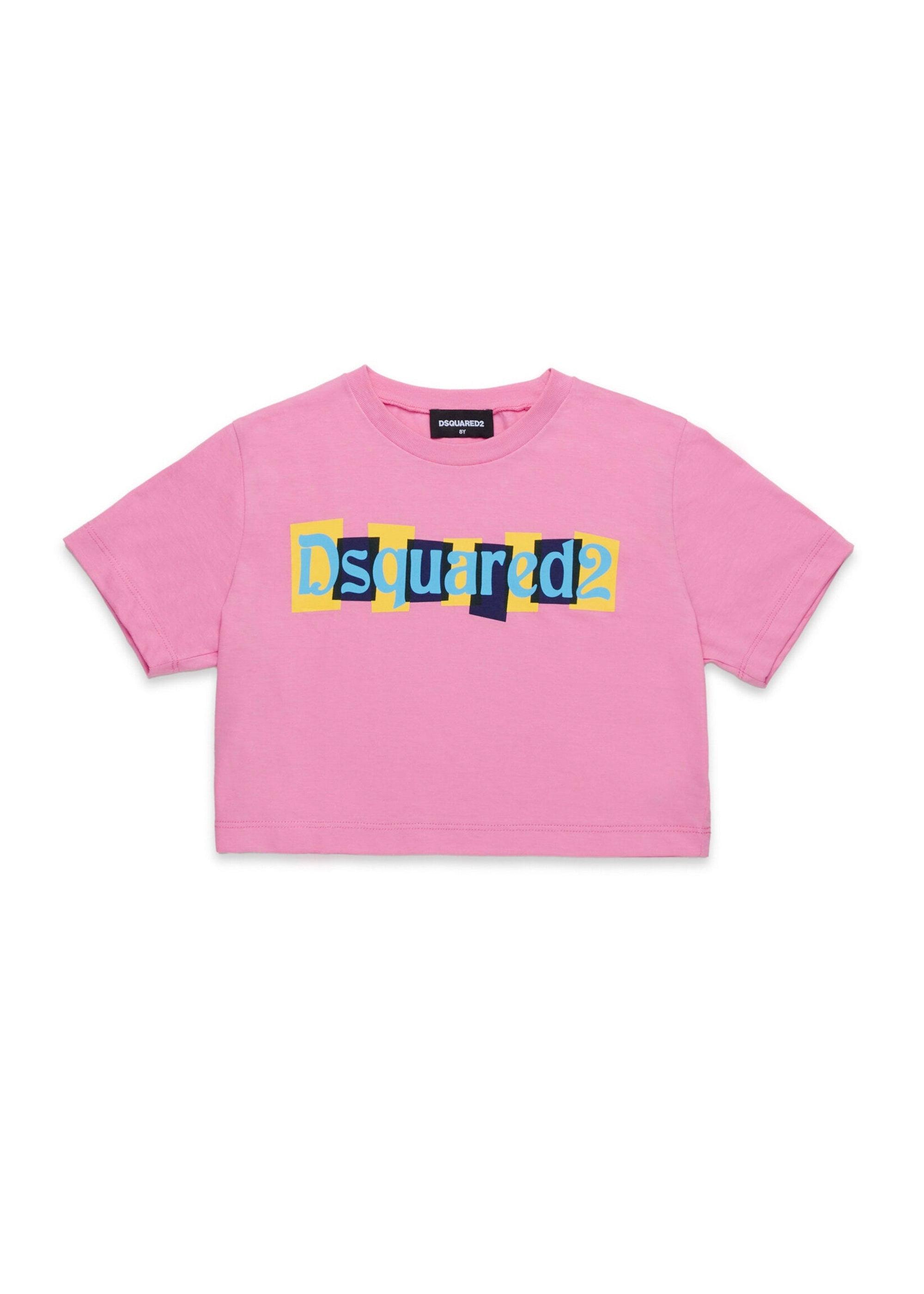 Dsquared2 Kids T-shirt Crop Fucsia con Logo Boxed per Bambine