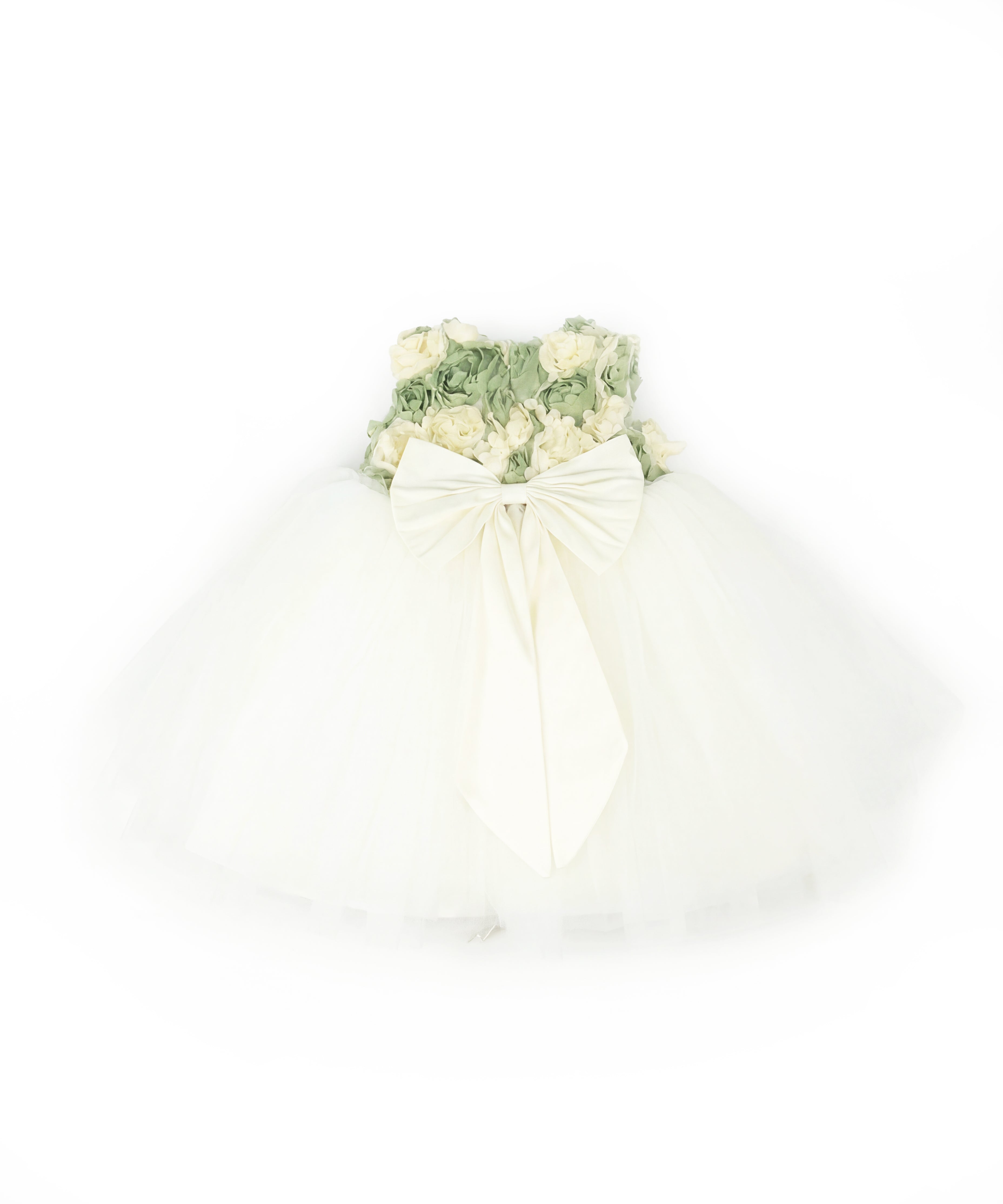 Marlù Abito da Cerimonia Bianco/Verde con Applicazioni per Neonate