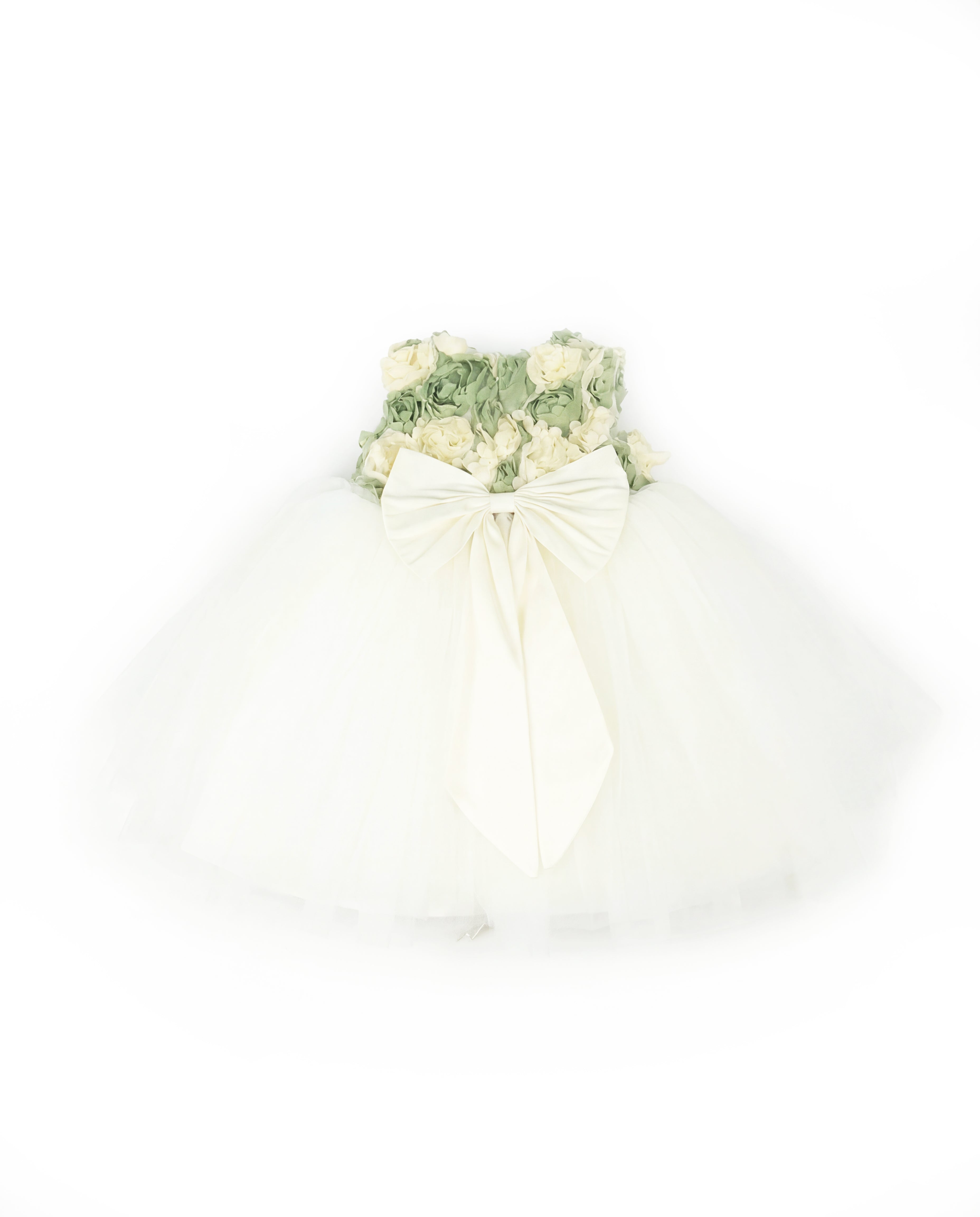 Marlù Abito da Cerimonia Bianco/Verde con Applicazioni per Neonate