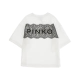 Pinko Kids T-shirt Bianca con Pizzo e Logo per Bambine