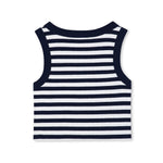 Michael Kors Kids Canotta Blu Marino a Strisce Bianco con Logo Ricamato per Bambine