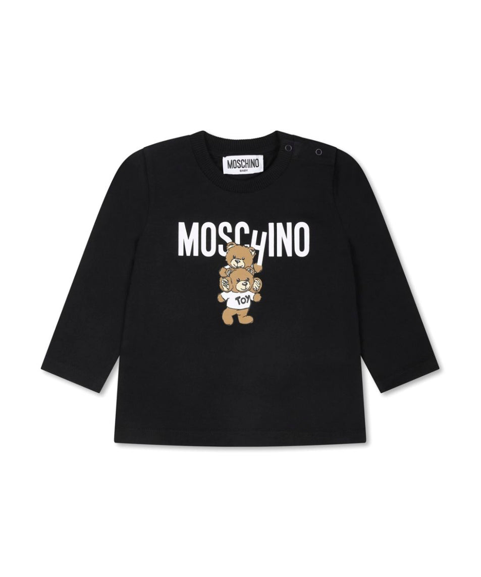 Moschino Kids Blusa Nera con Stampa Logo Teddy Bear per Neonati