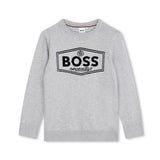 Boss Kids Felpa Grigia Girocollo con Logo per Bambini