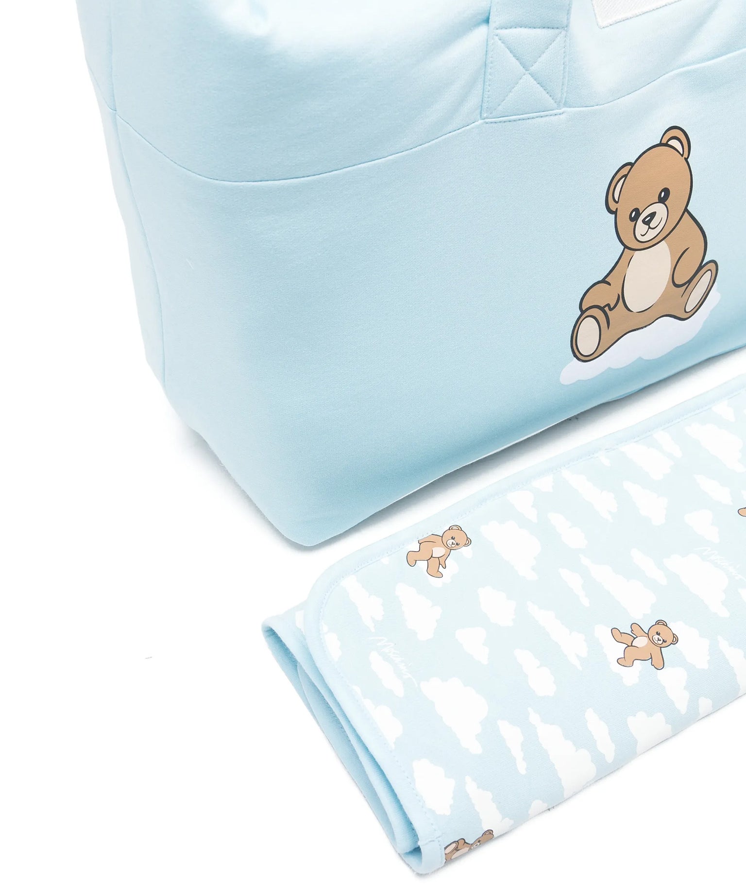 Moschino Kids Borsa Mamma+Fasciatoio Celeste con Logo Teddy Bear