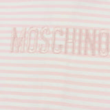 Moschino Kids Tutina Rosa a Righe con Logo per Neonate (dettaglio)