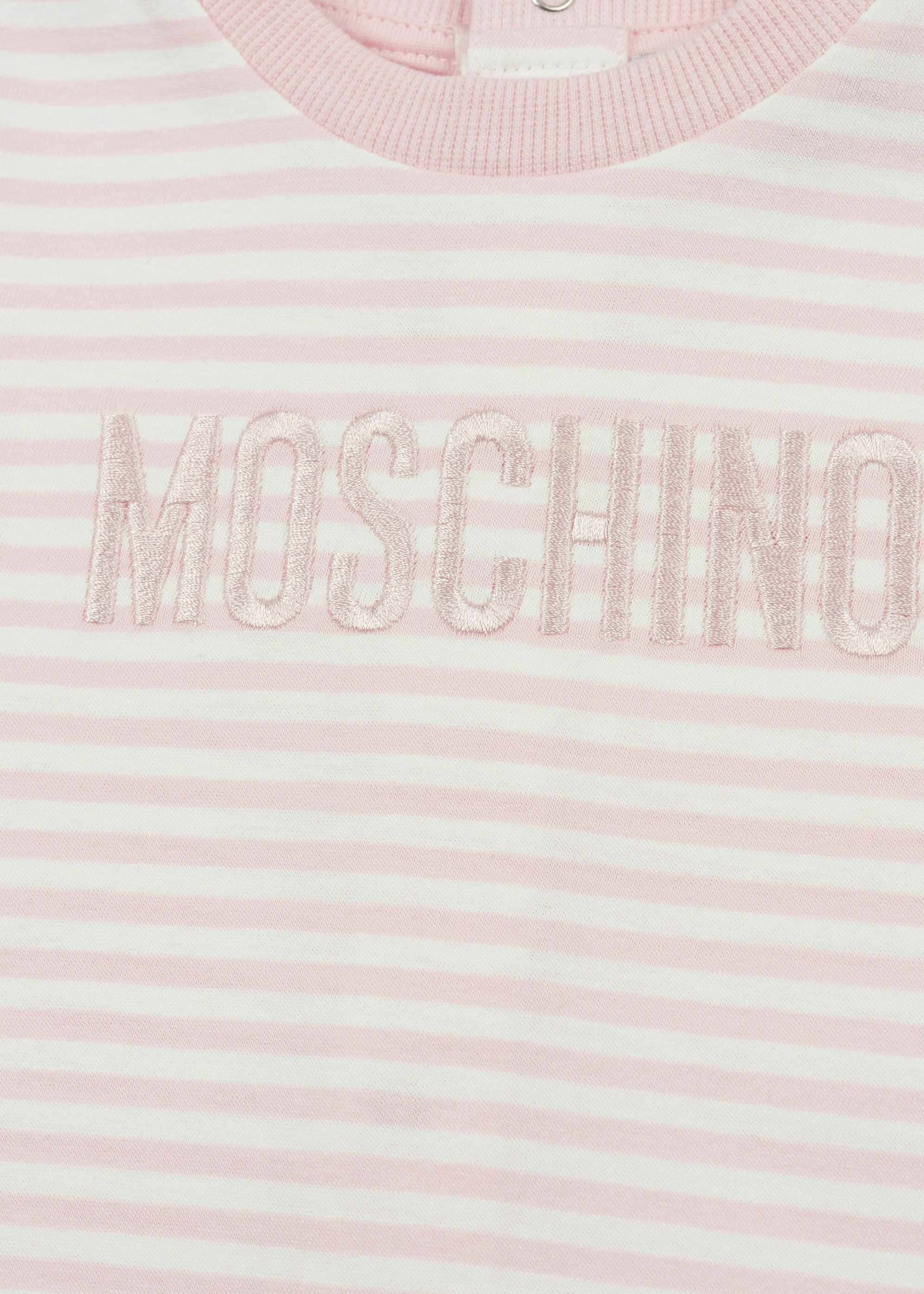 Moschino Kids Tutina Rosa a Righe con Logo per Neonate (dettaglio)