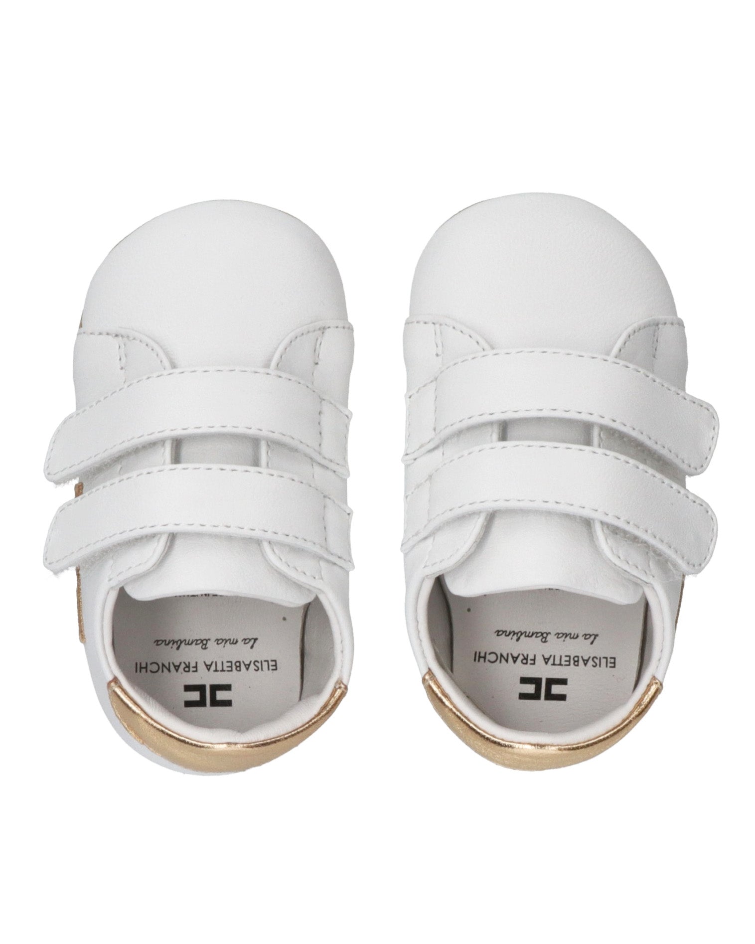 Elisabetta Franchi La Mia Bambina Scarpe Culla Bianco/Oro con Logo per Neonate
