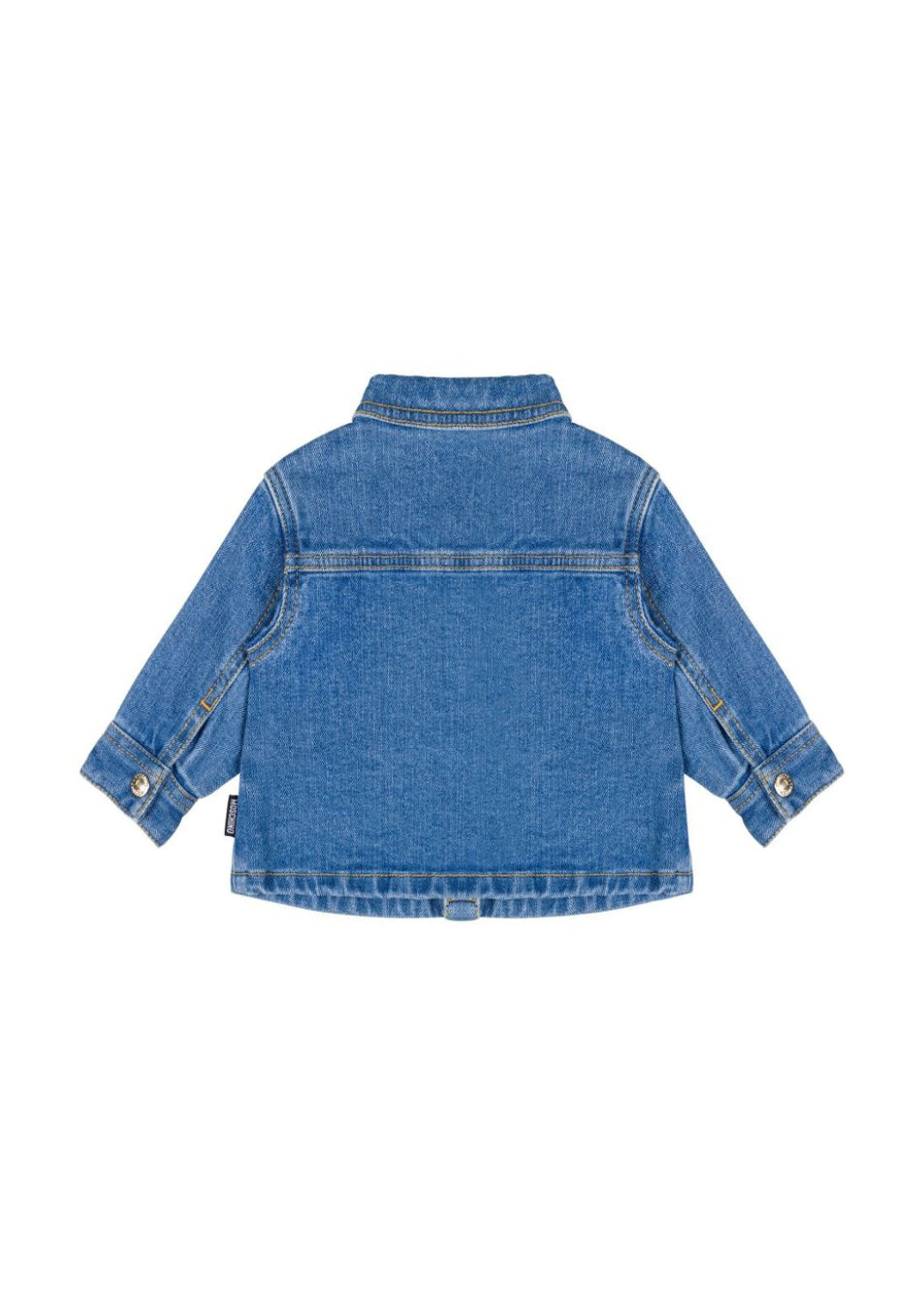 Moschino Kids Camicia Denim Light Blue con Ricamo Teddy Bear per Neonati (retro)