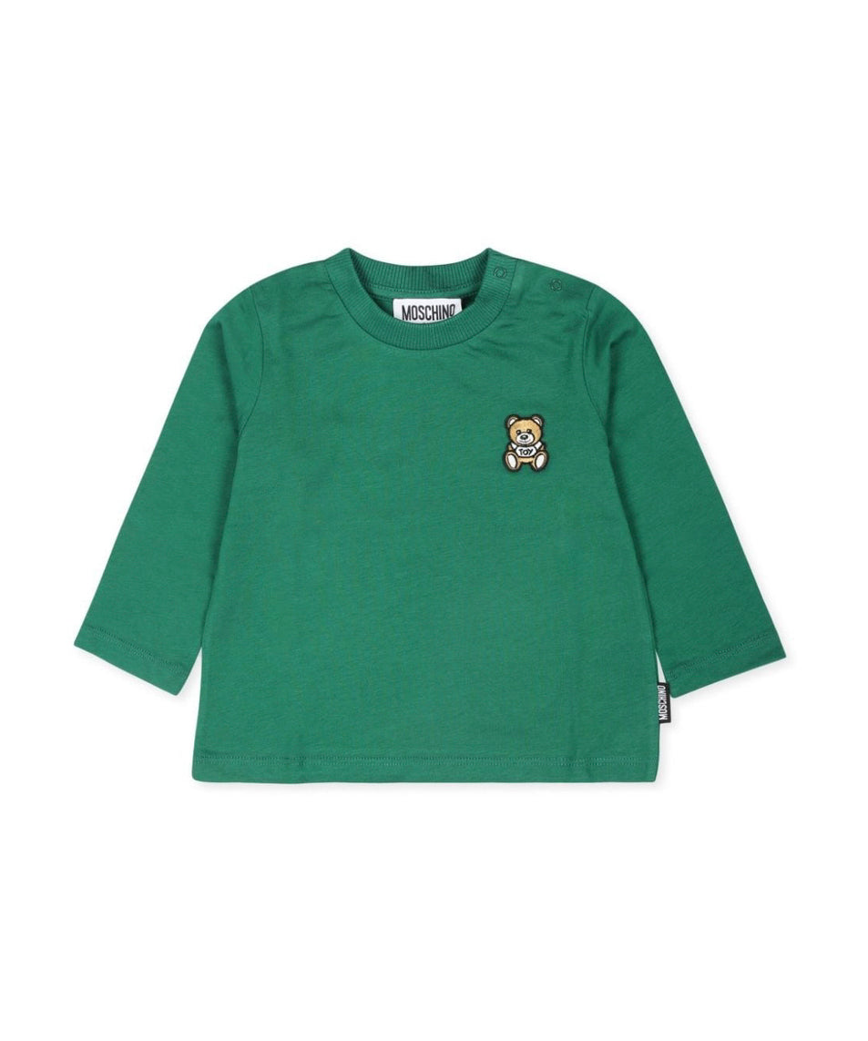 Moschino Kids T-shirt Verde Maniche Lunghe per Neonati