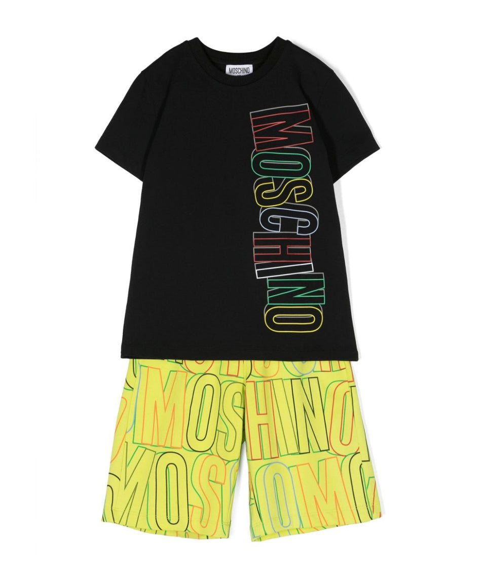 Moschino Kids Completo T-Shirt e Shorts con Logo Multicolor per Bambini