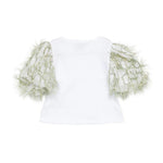 A'lapage Kids T-Shirt Bianco con Maniche Frangiate Oliva per Bambine