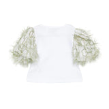 A'lapage Kids T-Shirt Bianco con Maniche Frangiate Oliva per Bambine