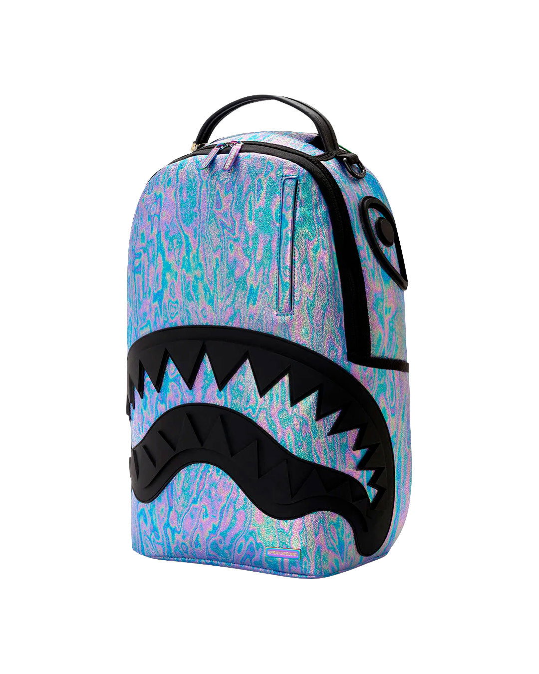 Sprayground Kids Zaino Think On It Unisex Iridescente Azzurro e Viola con Shark Mouth in Rilievo Nero