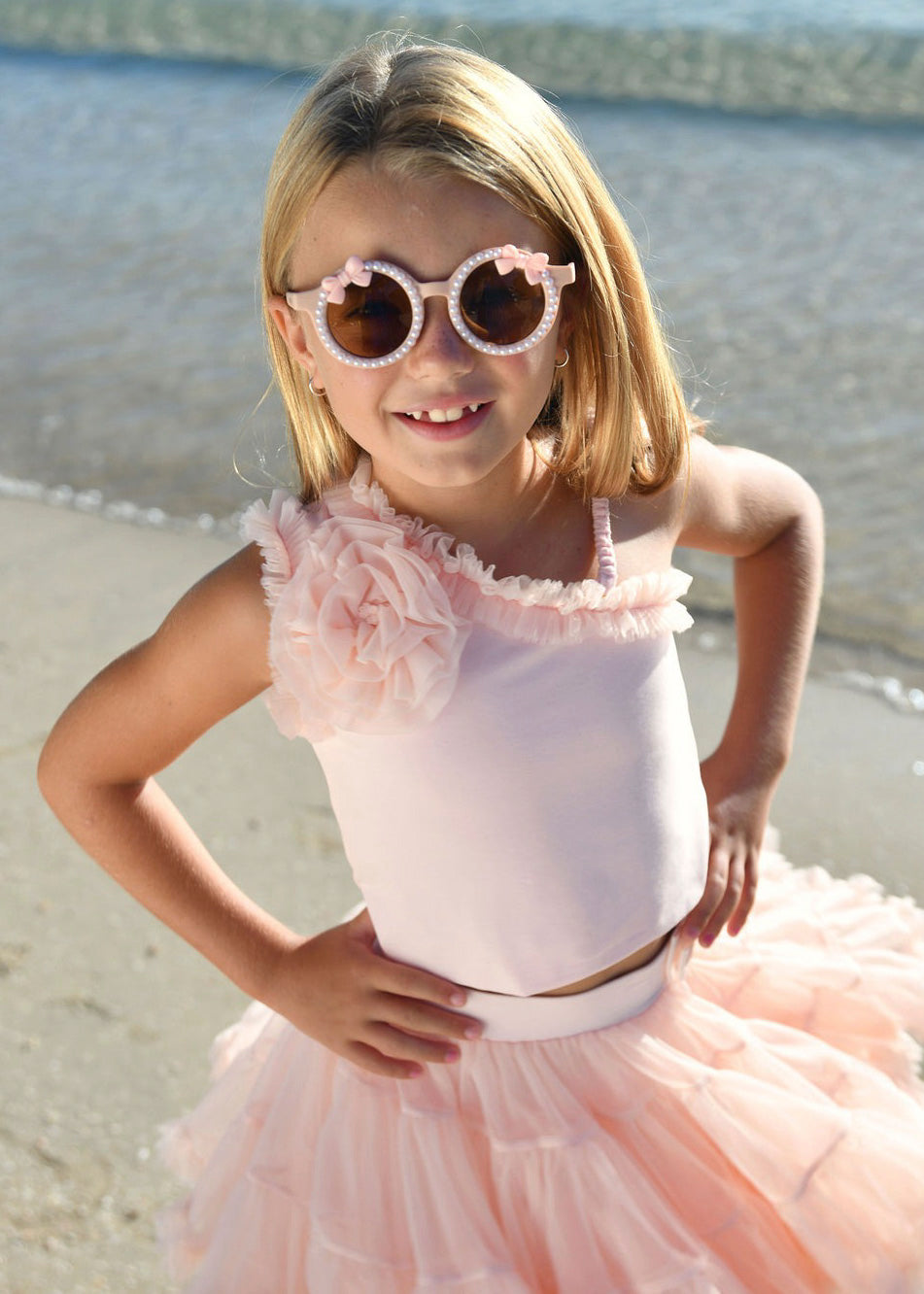 Angel's Face Pink Top with Reese Flower for Girls