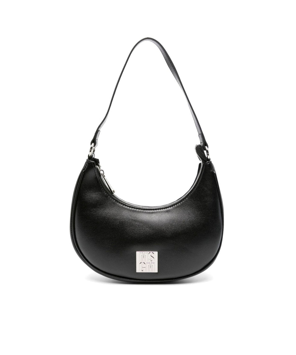 MSGM Kids Borsa a Spalla Nera con Placca Logo per Bambine