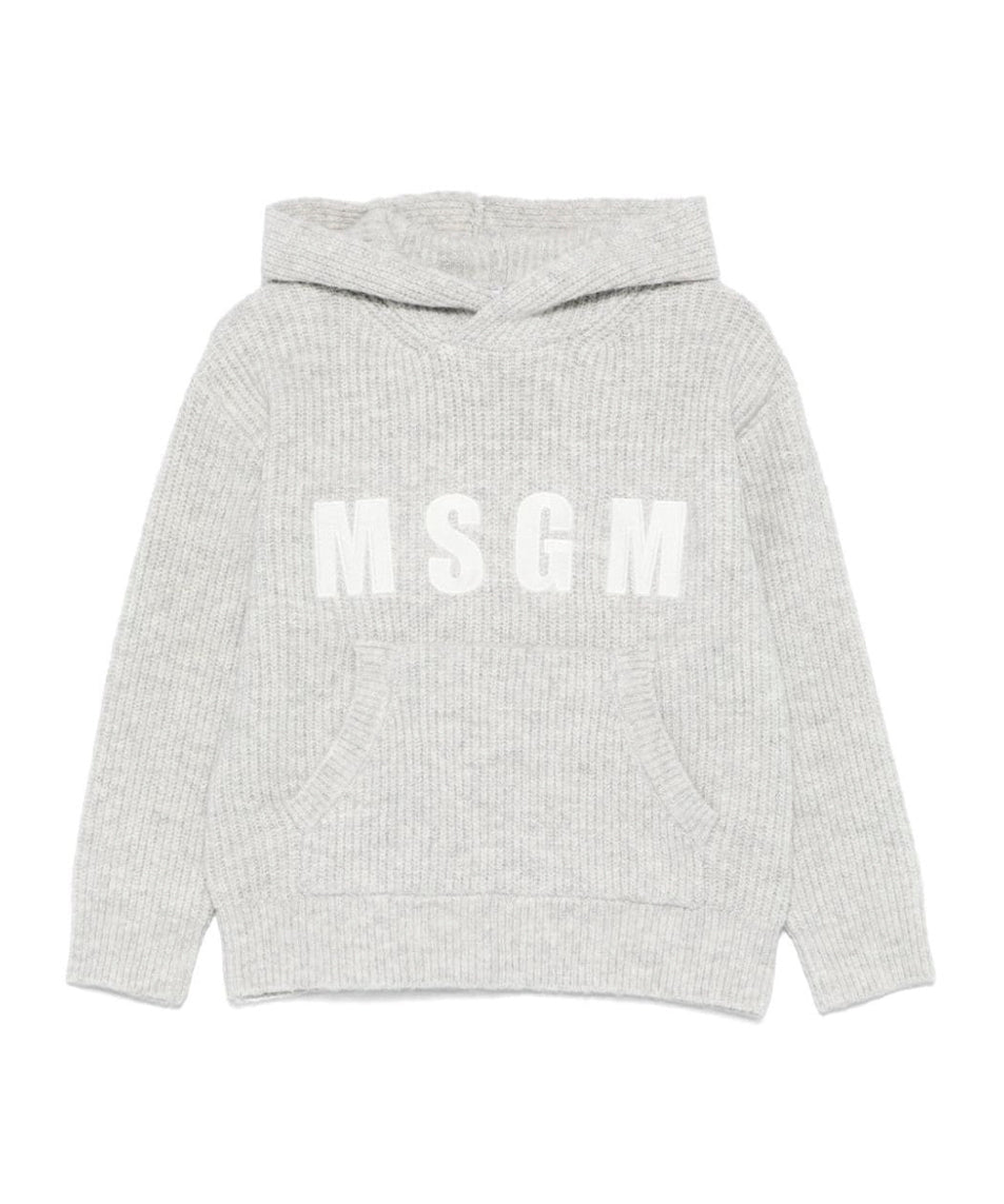 MSGM Kids Felpa Grigia in Maglia con Intarso Logo per Bambini