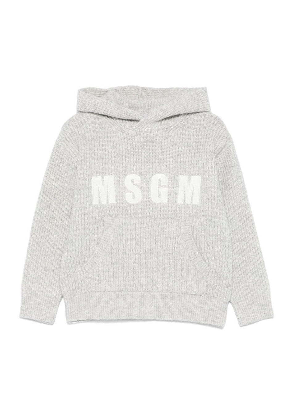 MSGM Kids Felpa Grigia in Maglia con Intarso Logo per Bambini