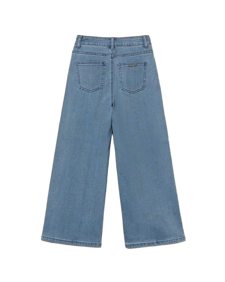 Twinset Kids Pantalone in Denim con Dettagli in Pizzo