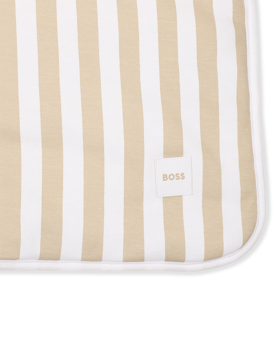Boss Kids Coperta Beige/Bianco a Strisce per Neonati