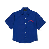 Dsquared2 Kids Camicia Boxy Blu con Maxi Stampa "2" Retro e Stampa Logo Frontale a Contrasto per Bambini